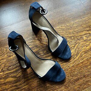 Ann Taylor Block Heels Sandals Navy Blue Size 9